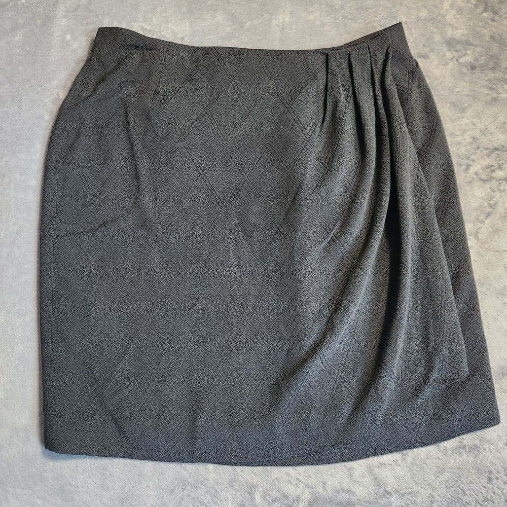 TAMOTSU New York Draped Wrap Pencil Skirt 16 Charcoal Gray Diamond Jacquard Line